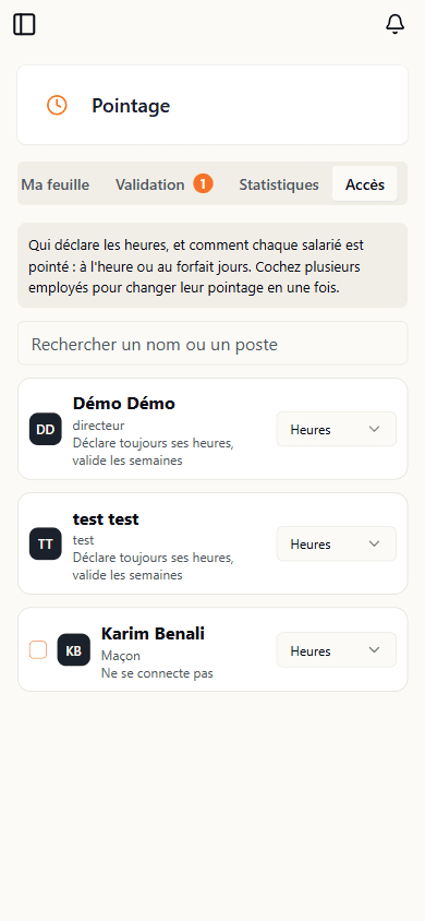 Onglet Accès
