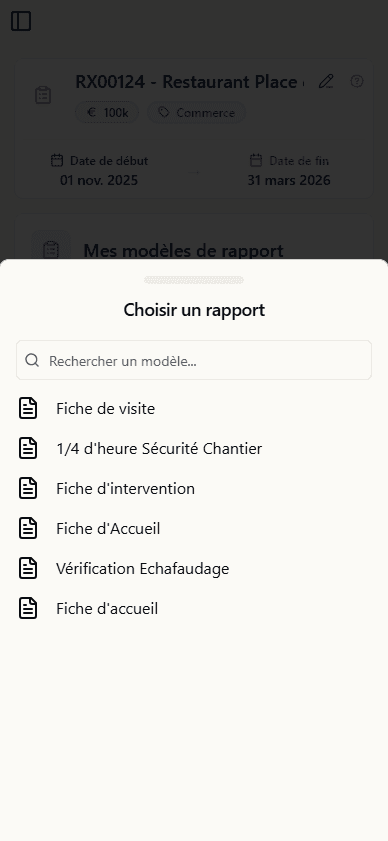 Liste déroulante des modèles disponibles