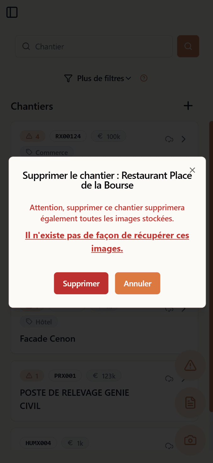 Supprimer un chantier