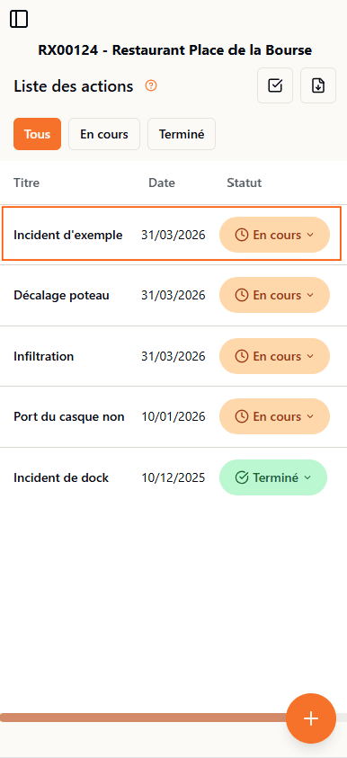 Liste Incidents