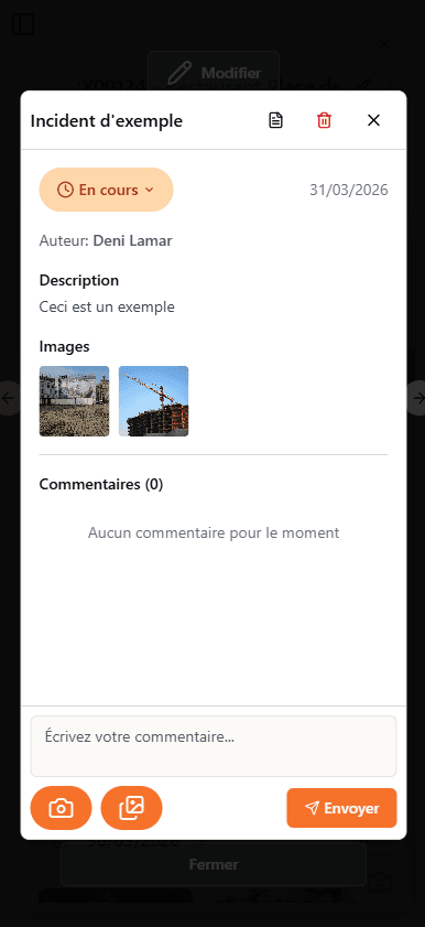 Détail d'un incident depuis la galerie