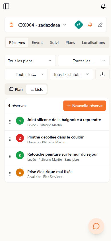 Liste des réserves