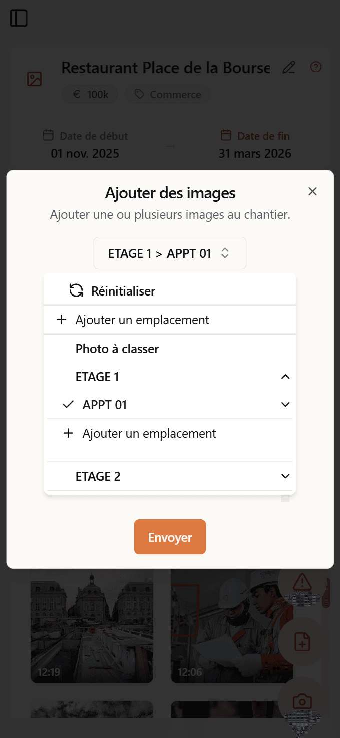 Menu de localisation ouvert