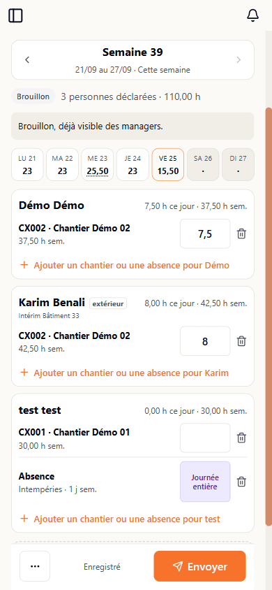 Journée d'absence pour intempéries