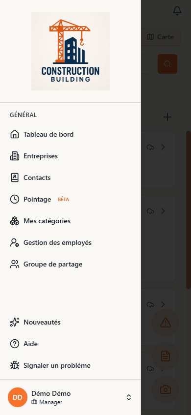 Entrée Pointage dans le menu