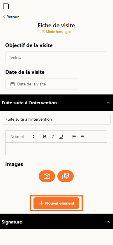 Bouton nouvelle section