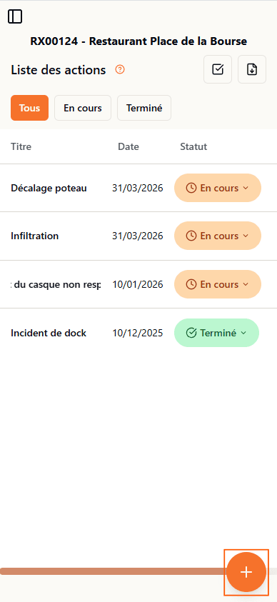 Bouton pour créer un incident