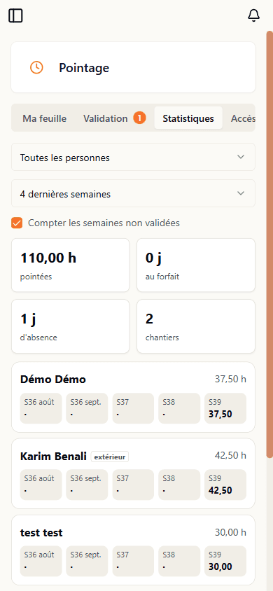 Onglet Statistiques