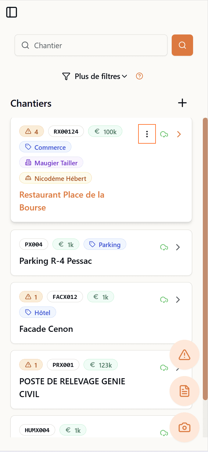 Modifier un chantier depuis le dashboard